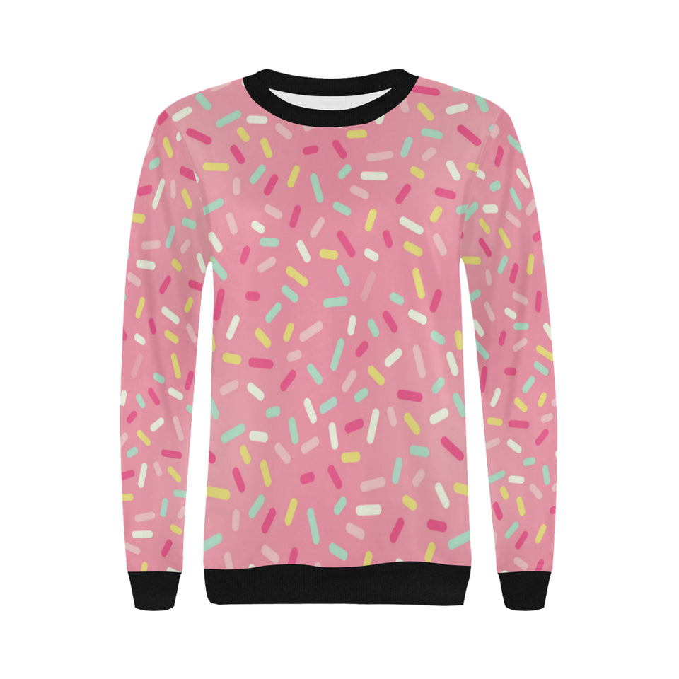 Pink donut glaze candy pattern Women's Crew Neck Sweatshirt