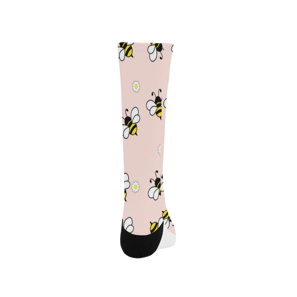 Cute bee flower pattern pink background Crew Socks