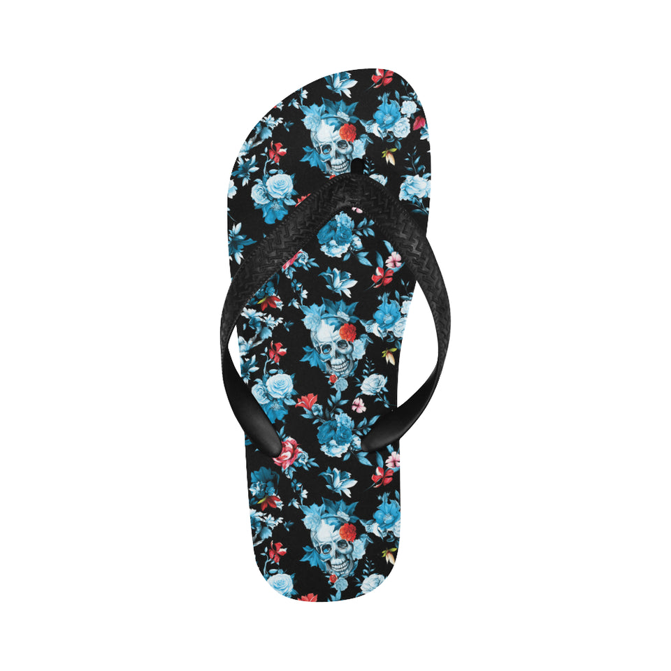 Skull flower roses leave pattern Unisex Flip Flops