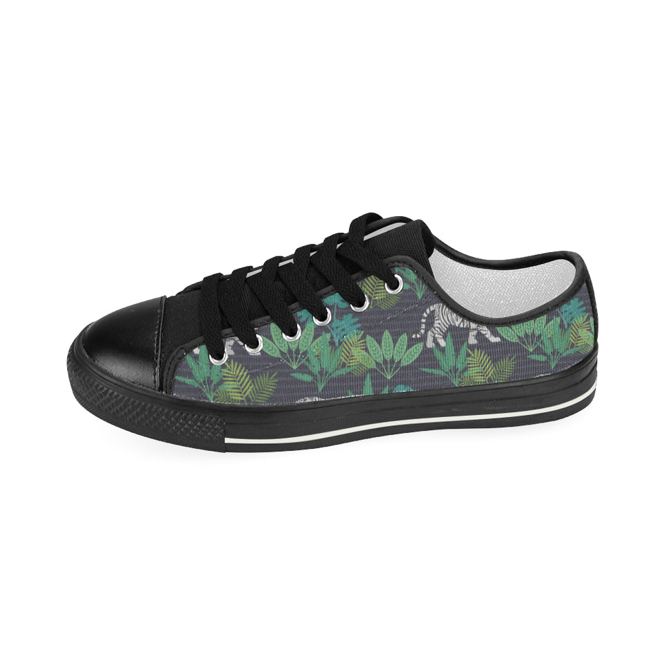 white bengal tigers tropical plant Women's Low Top Canvas Shoes Black
