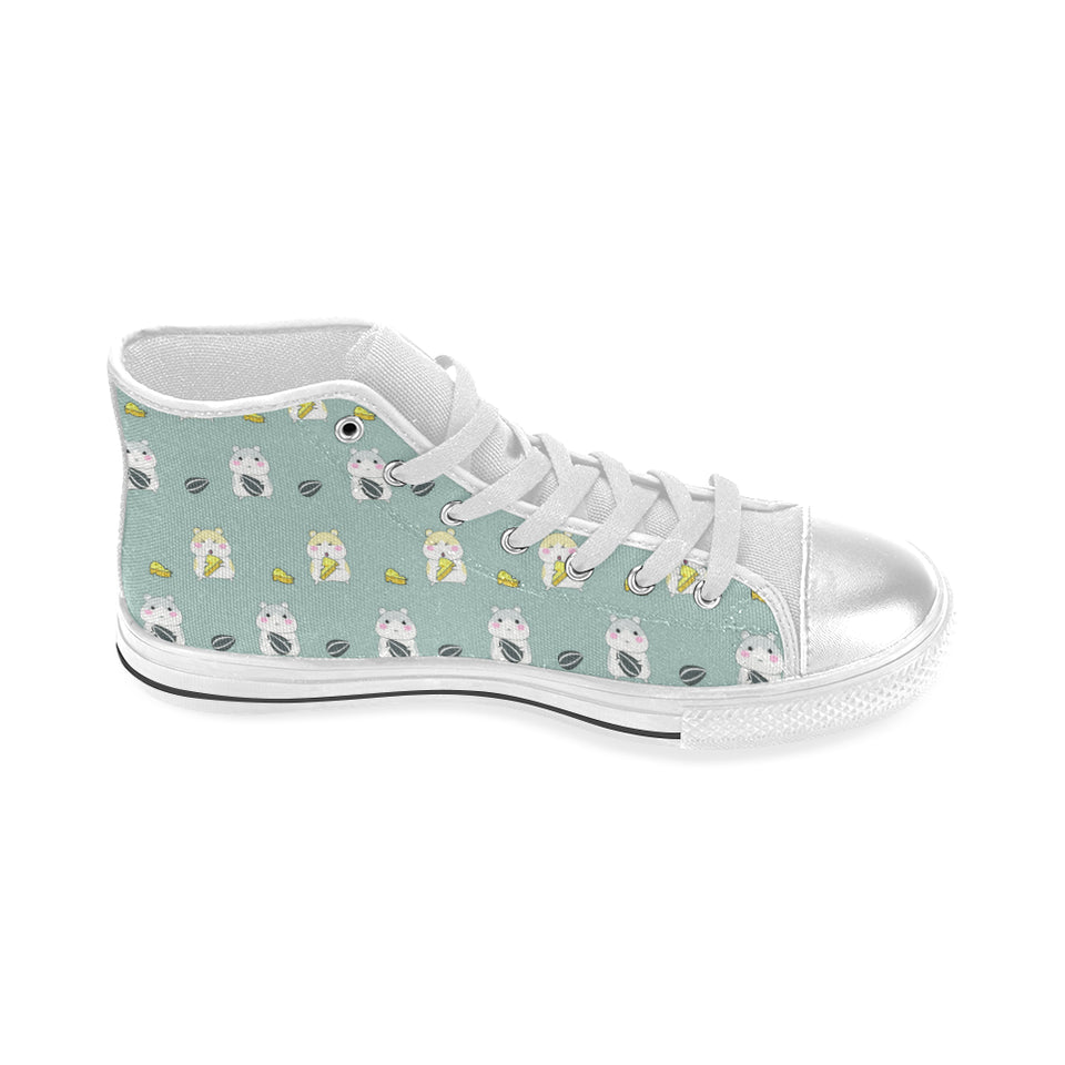Cute hamster cheese pattern Women's High Top Canvas Shoes White