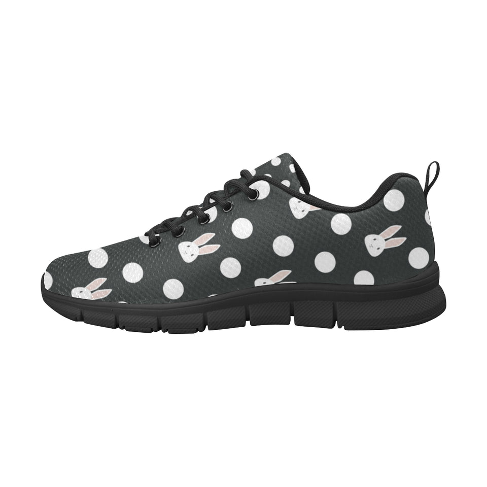 Cute white rabbit polka dots black background Men's Sneaker Shoes