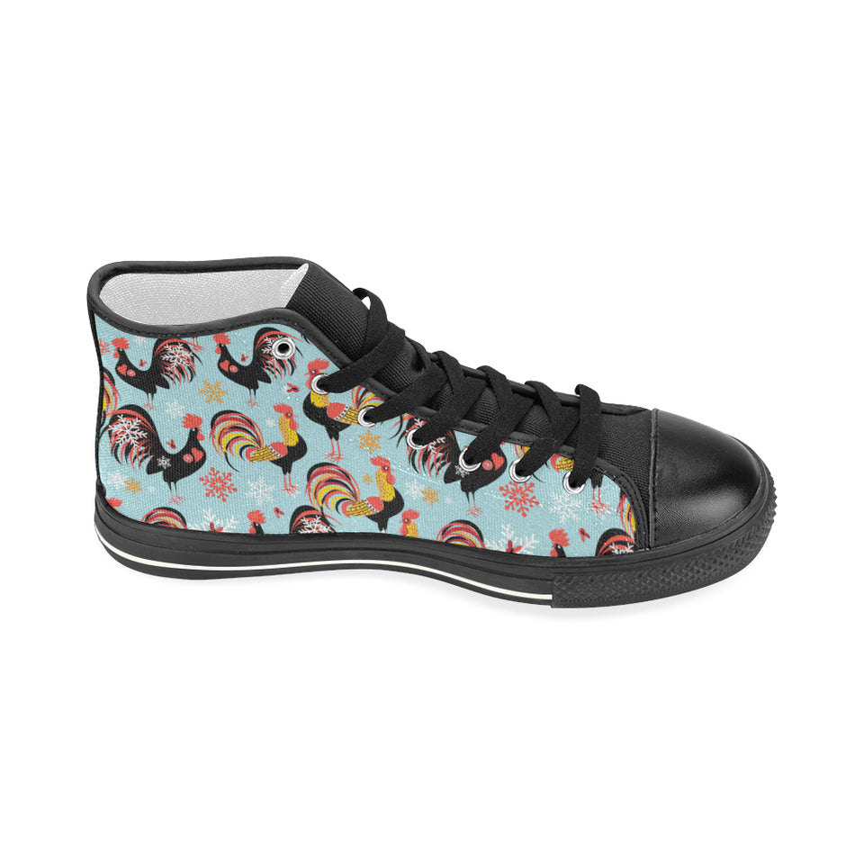 Rooster chicken cock snowfalke Women's High Top Canvas Shoes Black