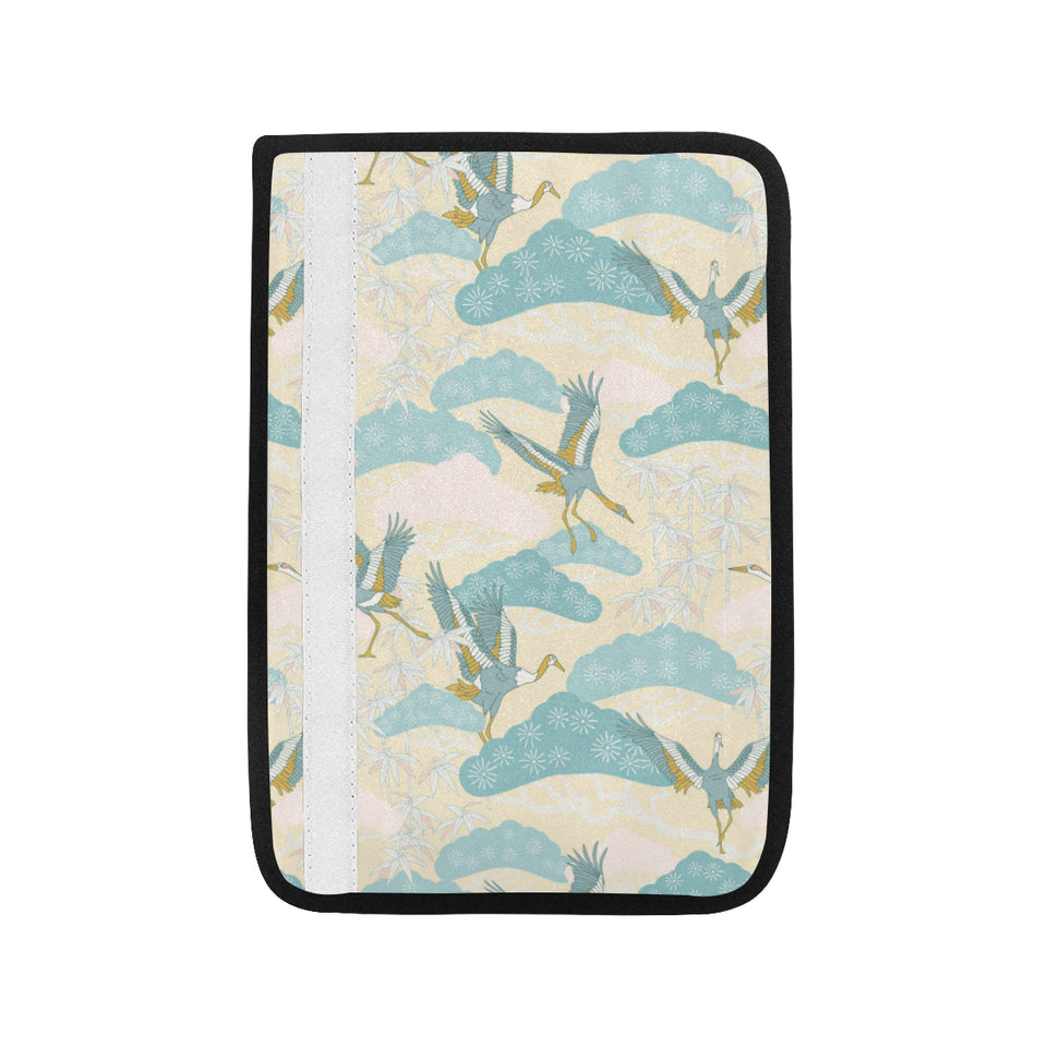 Bonsai bamboo stork japanese pattern cream theme Car Seat Belt Cover