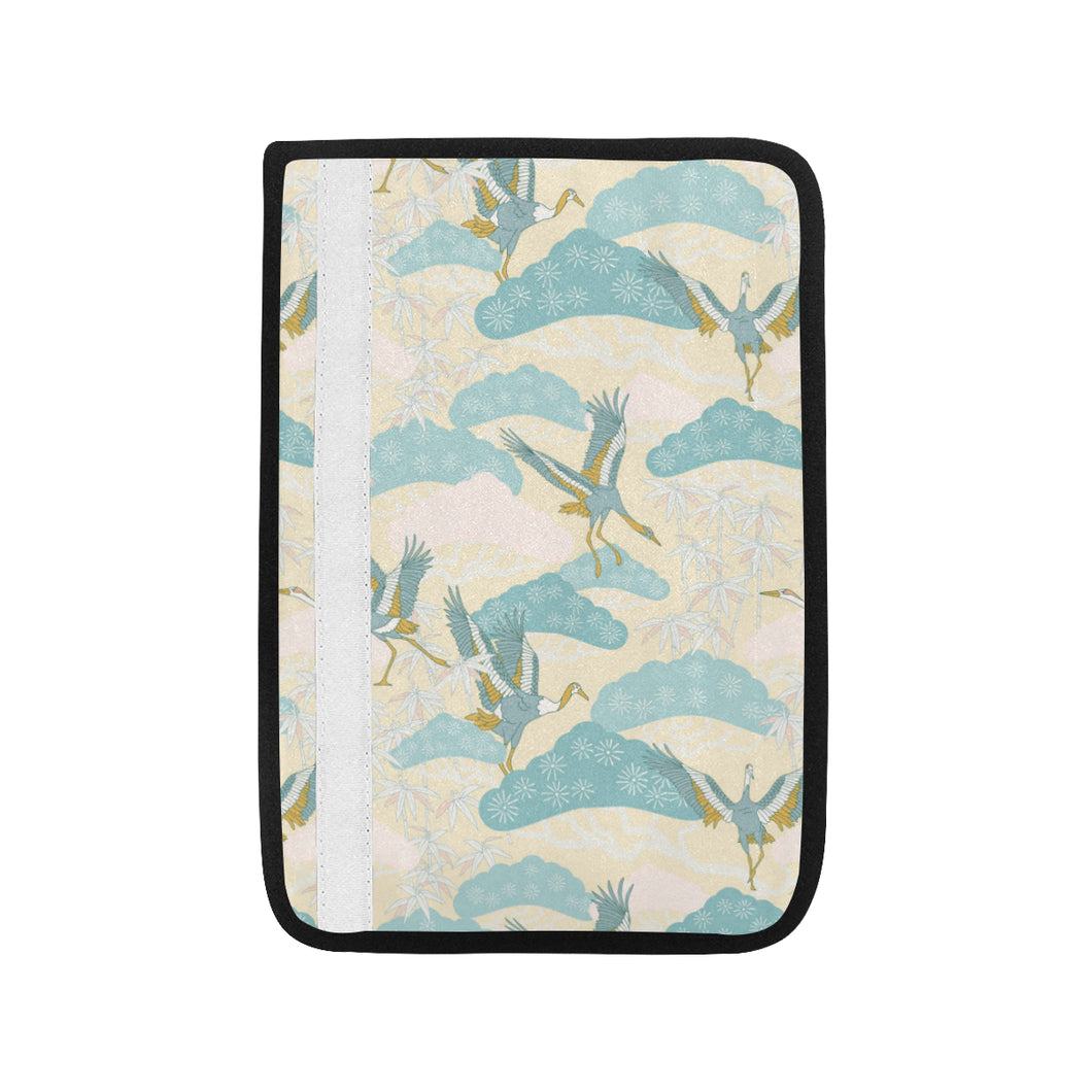 Bonsai bamboo stork japanese pattern cream theme Car Seat Belt Cover