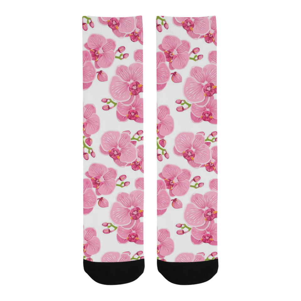 pink purple orchid pattern background Crew Socks