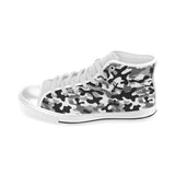 Black white camouflage pattern Men's High Top Canvas Shoes White