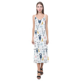 Cute sleeping sheep moon cloud pattern V-Neck Open Fork Long Dress