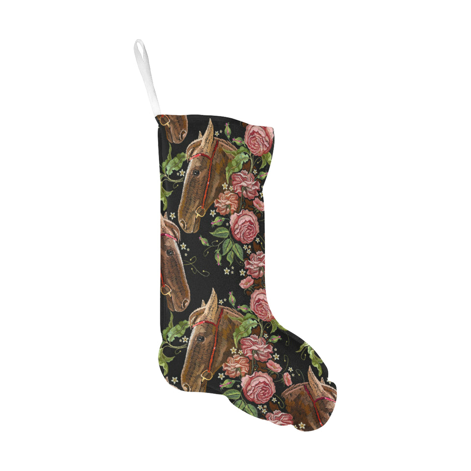 Horse head wild roses pattern Christmas Stocking