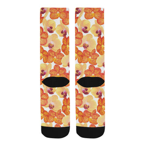 Orange yellow orchid flower pattern background Crew Socks