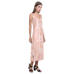 Snake lilies flower pattern V-Neck Open Fork Long Dress