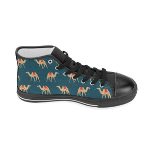 Camel pattern blue blackground Women's High Top Canvas Shoes Black