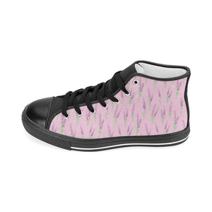 Lavender pattern pink background Women's High Top Canvas Shoes Black