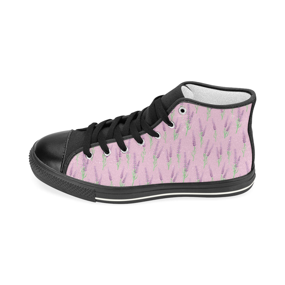 Lavender pattern pink background Women's High Top Canvas Shoes Black