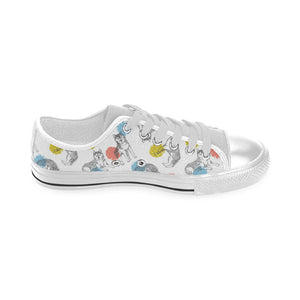 Siberian husky and colorful circle pattern Men's Low Top Shoes White