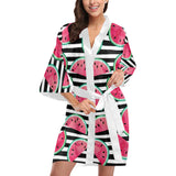 Watercolor paint textured watermelon pieces Women's Short Kimono Robe