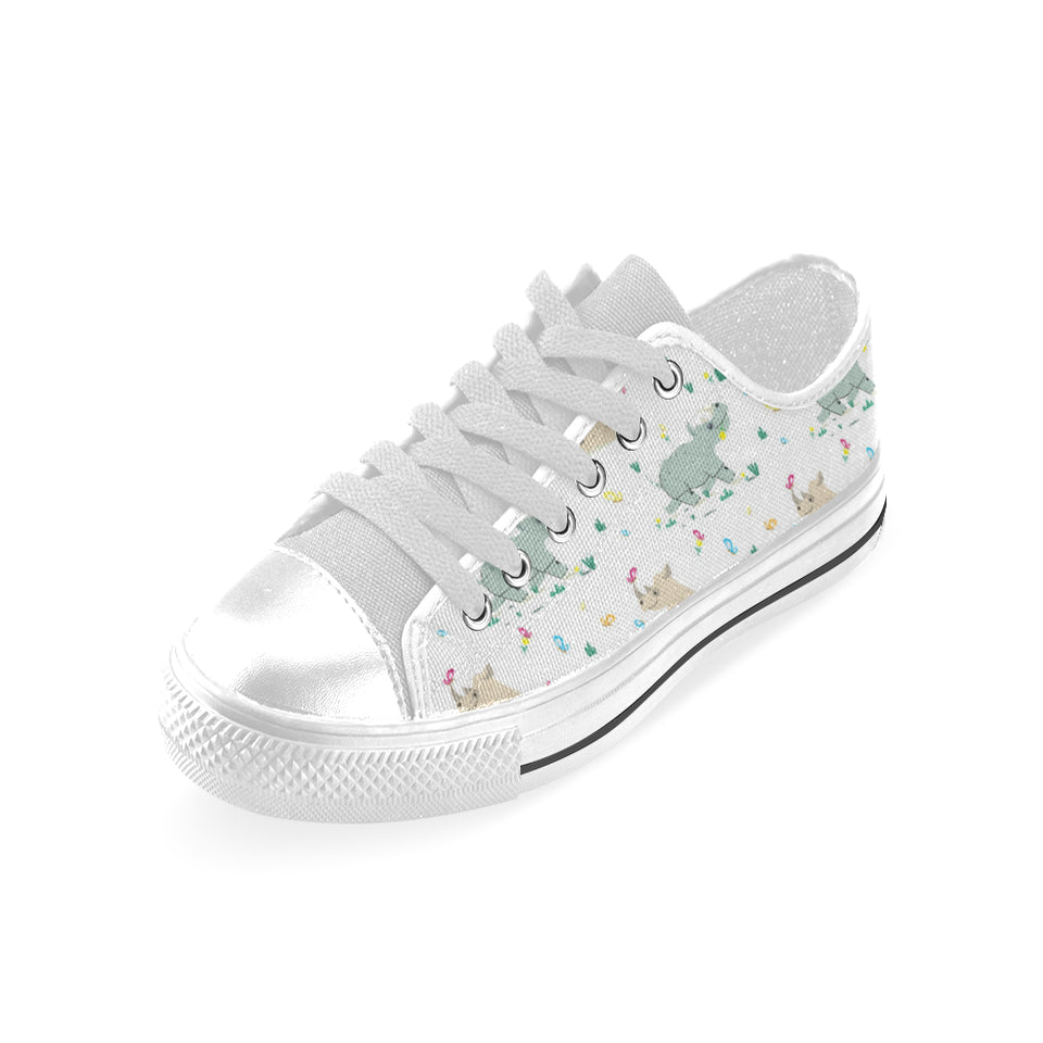 Cute Rhino pattern Men's Low Top Shoes White