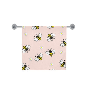 Cute bee flower pattern pink background Bath Towel