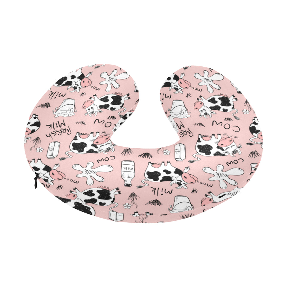 Cows milk product pink background U-Shaped Travel Neck Pillow
