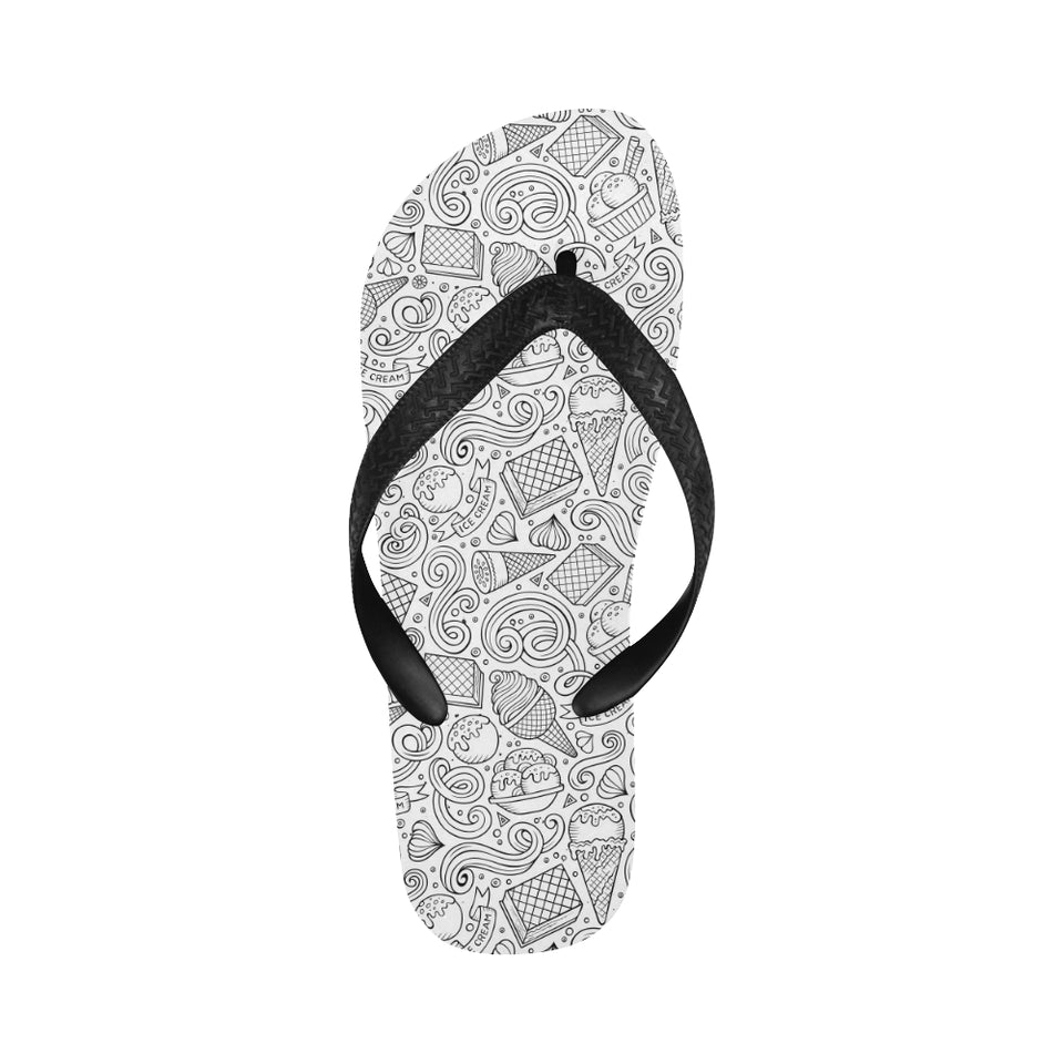 Cartoon hand drawn ice cream black white Unisex Flip Flops