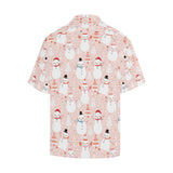 Cute snowman christmas tree snowpink background Men's All Over Print Hawaiian Shirt