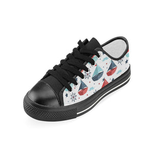 Cute color paper sailboat pattern Kids' Boys' Girls' Low Top Canvas Shoes Black