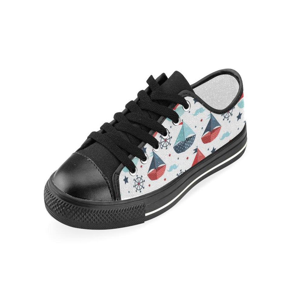 Cute color paper sailboat pattern Kids' Boys' Girls' Low Top Canvas Shoes Black