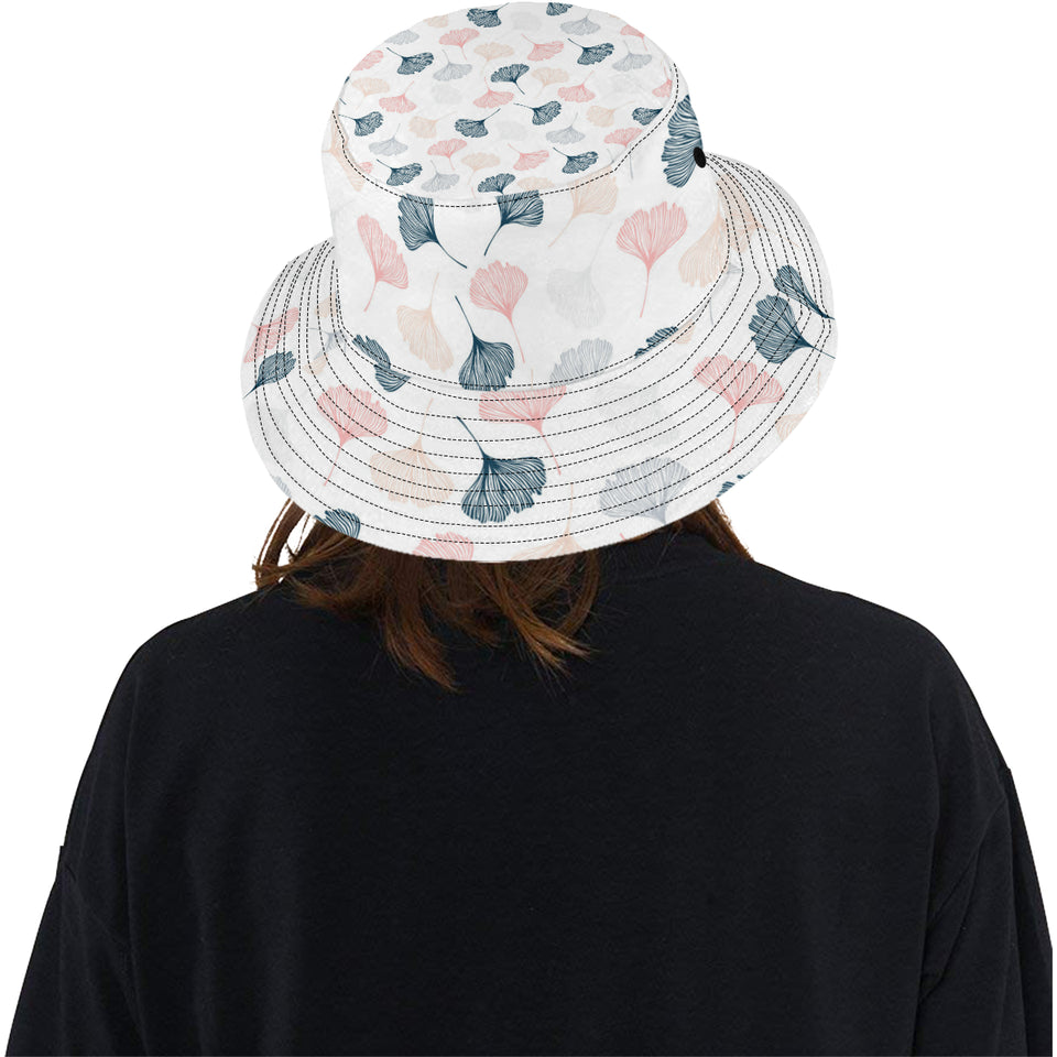 Black Gray Cream coral ginkgo leaves pattern Unisex Bucket Hat