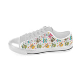 Color cute owl pattern Men's Low Top Canvas Shoes White