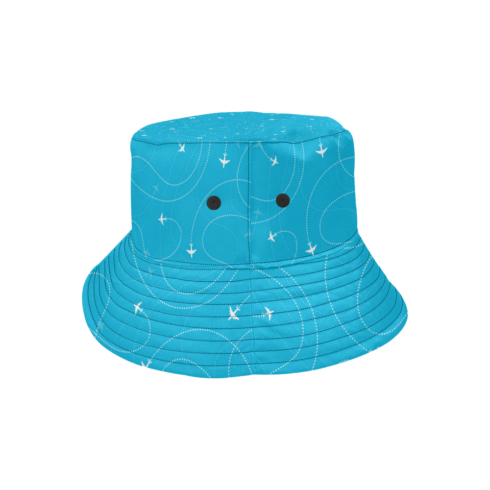 Airplane destinations blue background Unisex Bucket Hat