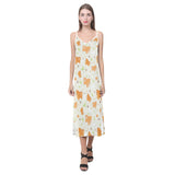 Cute brown pomeranian paw leave bone pattern V-Neck Open Fork Long Dress