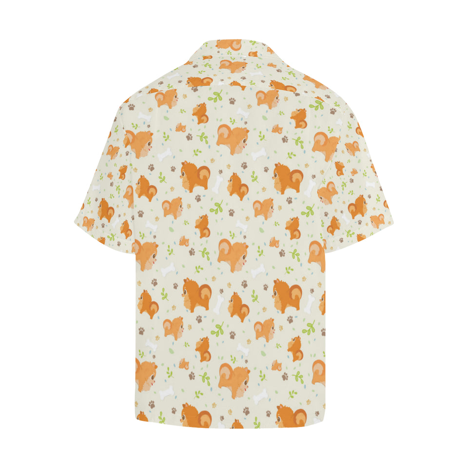 Cute brown pomeranian paw leave bone pattern Men's All Over Print Hawaiian Shirt