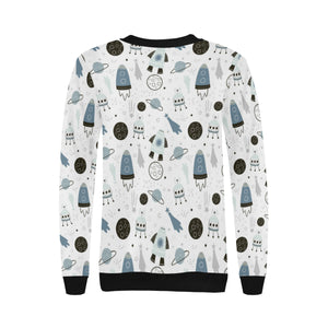 Hand drawn space elements space rocket star planet Women's Crew Neck Sweatshirt