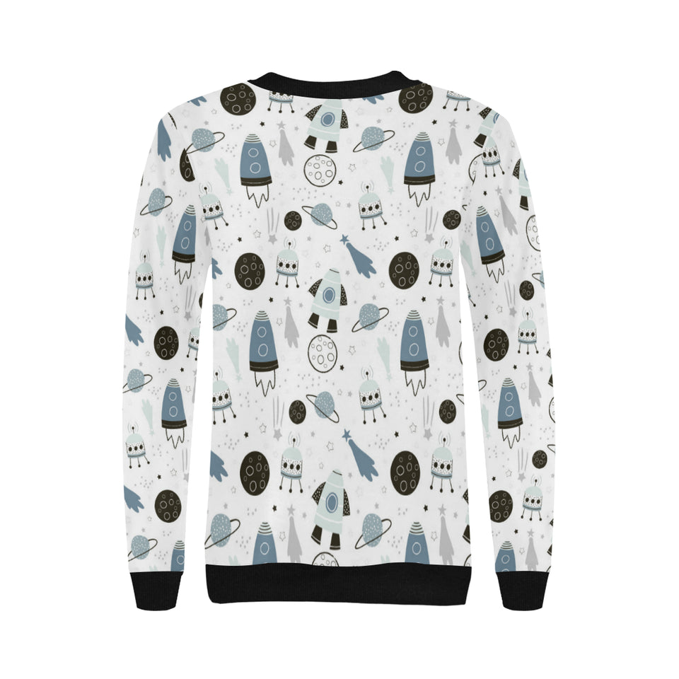 Hand drawn space elements space rocket star planet Women's Crew Neck Sweatshirt