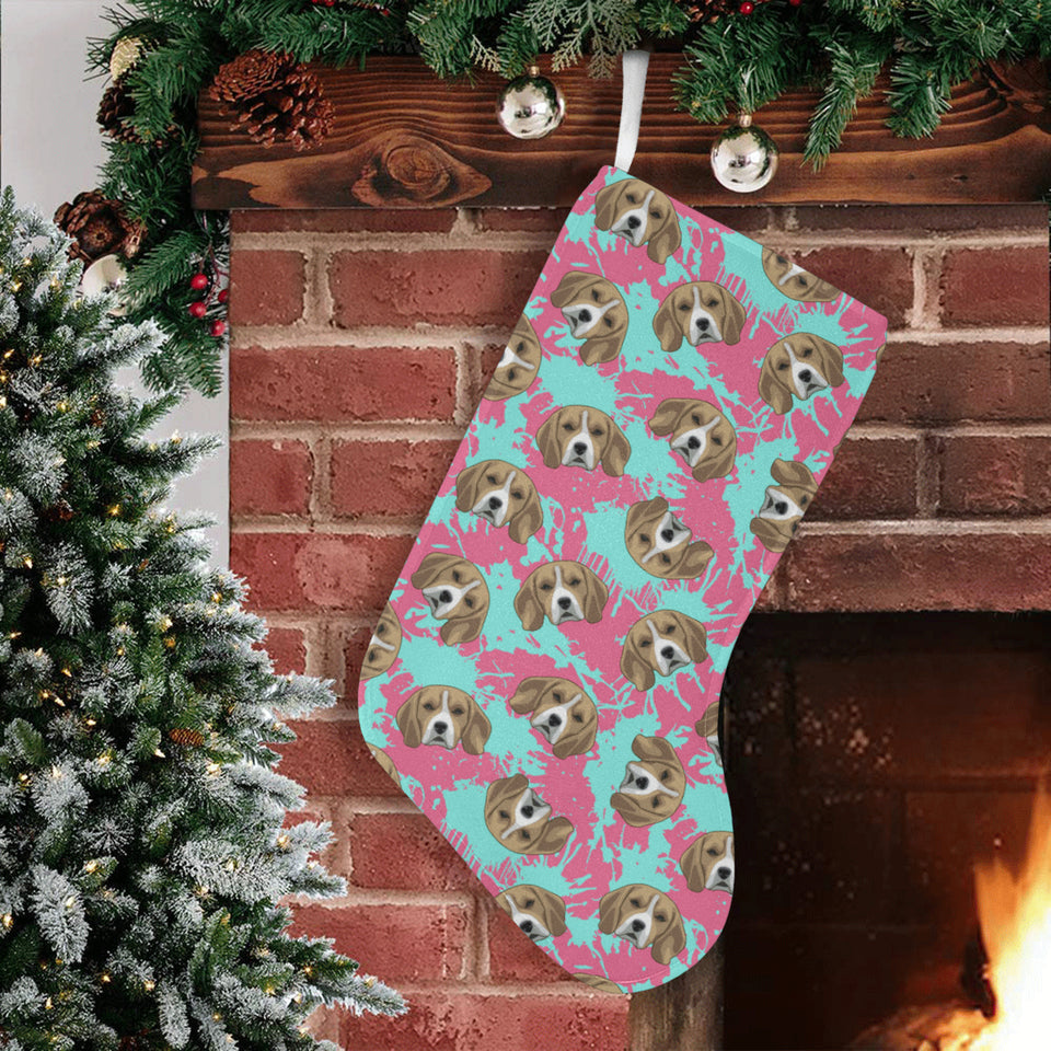 Beagle muzzles turquoise paint splashes pink patte Christmas Stocking