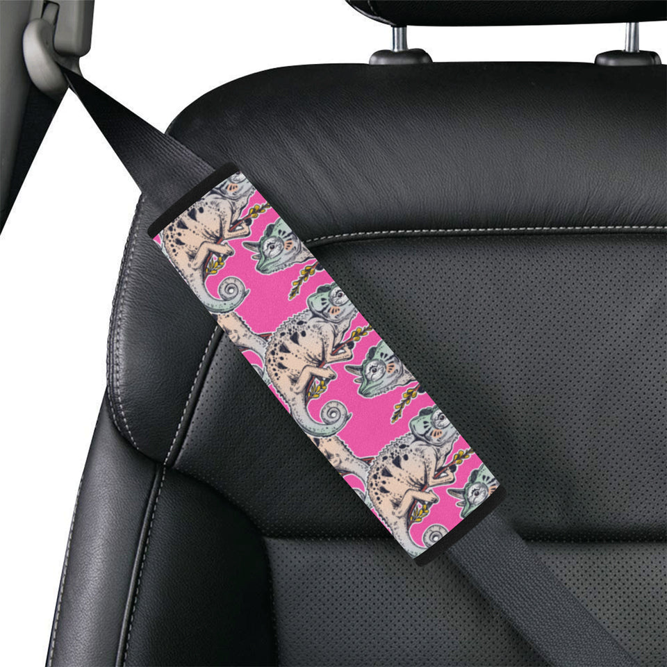 Chameleon lizard pattern pink background Car Seat Belt Cover