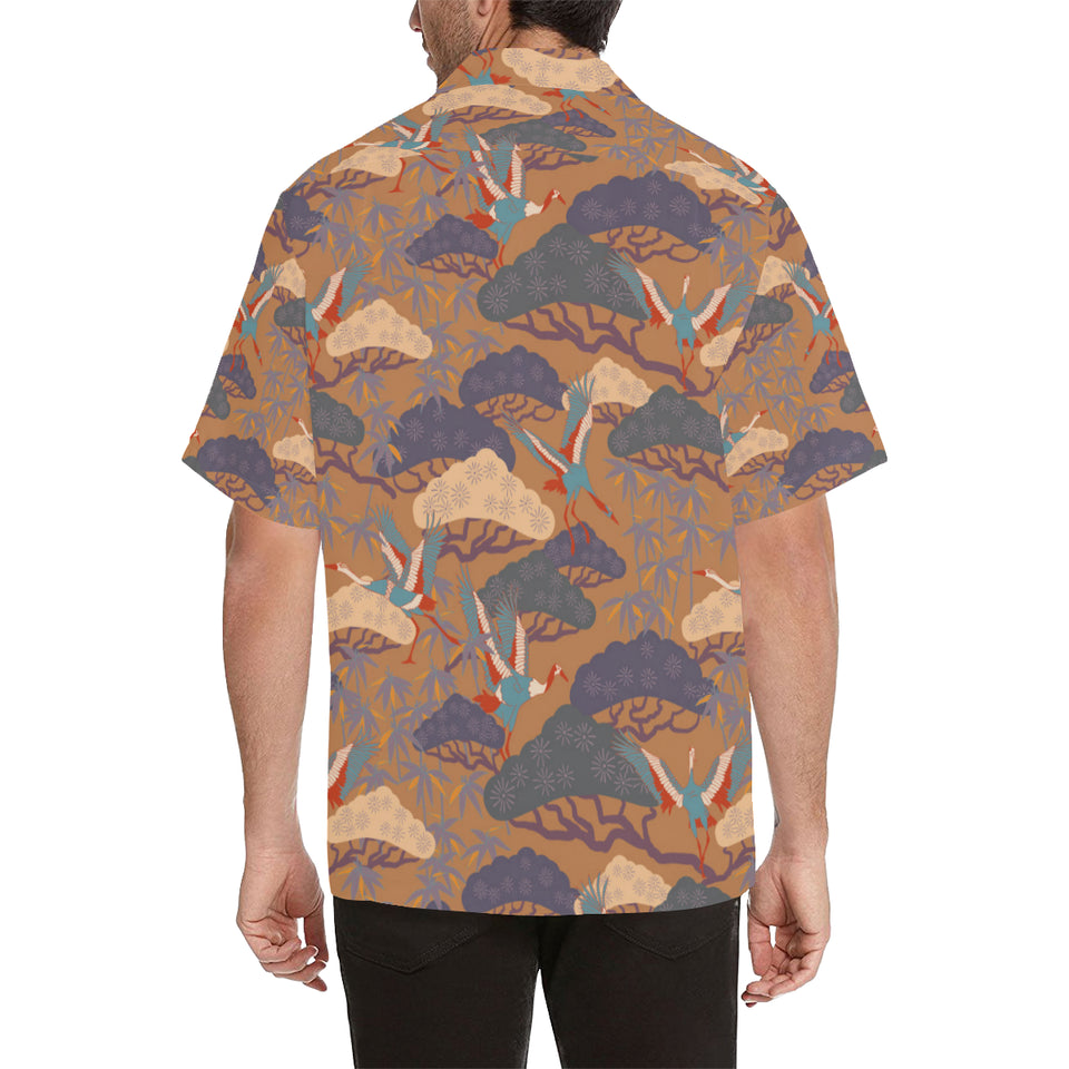 Bonsai bamboo stork japanese pattern brown theme Men's All Over Print Hawaiian Shirt