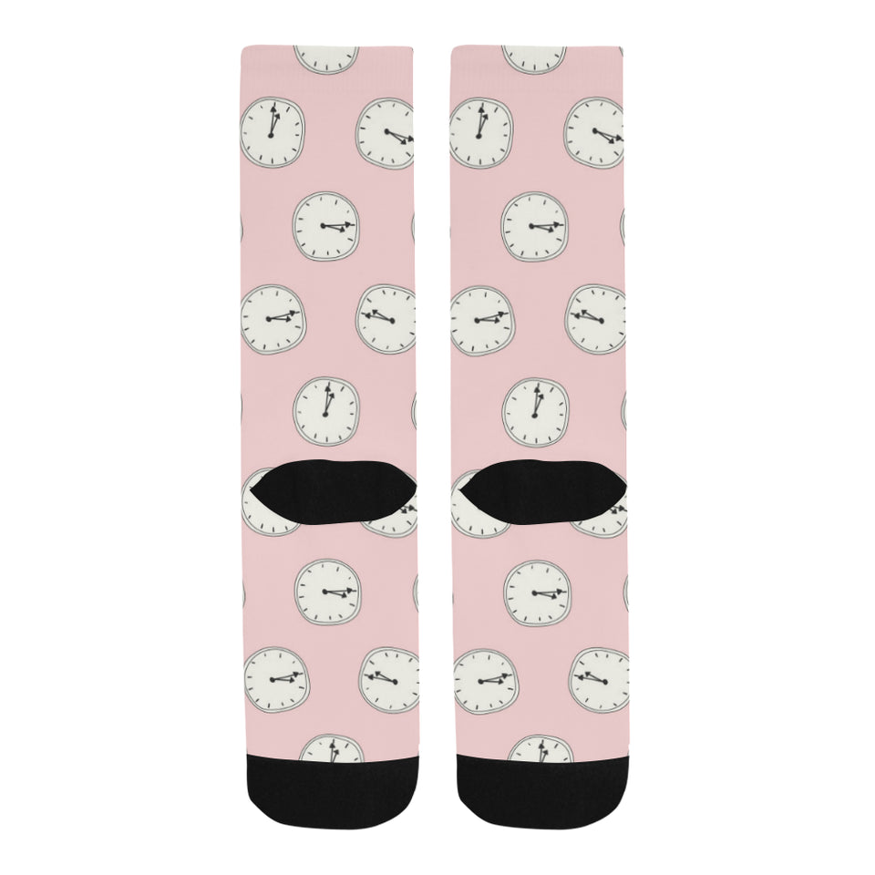 Clock pattern pink blackground Crew Socks