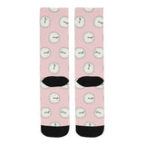 Clock pattern pink blackground Crew Socks
