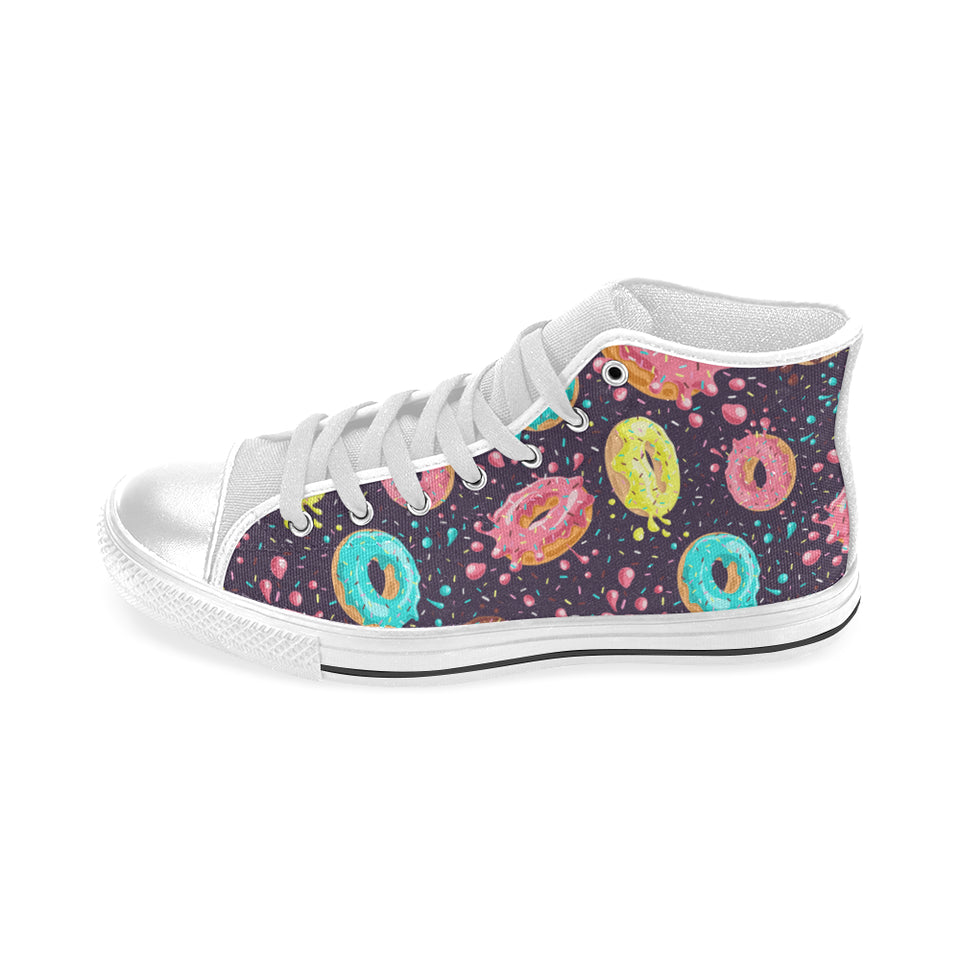 Colorful donut glaze pattern Men's High Top Canvas Shoes White