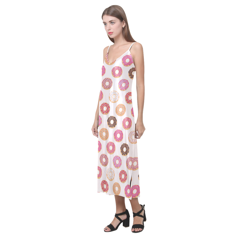 Colorful donut pattern V-Neck Open Fork Long Dress