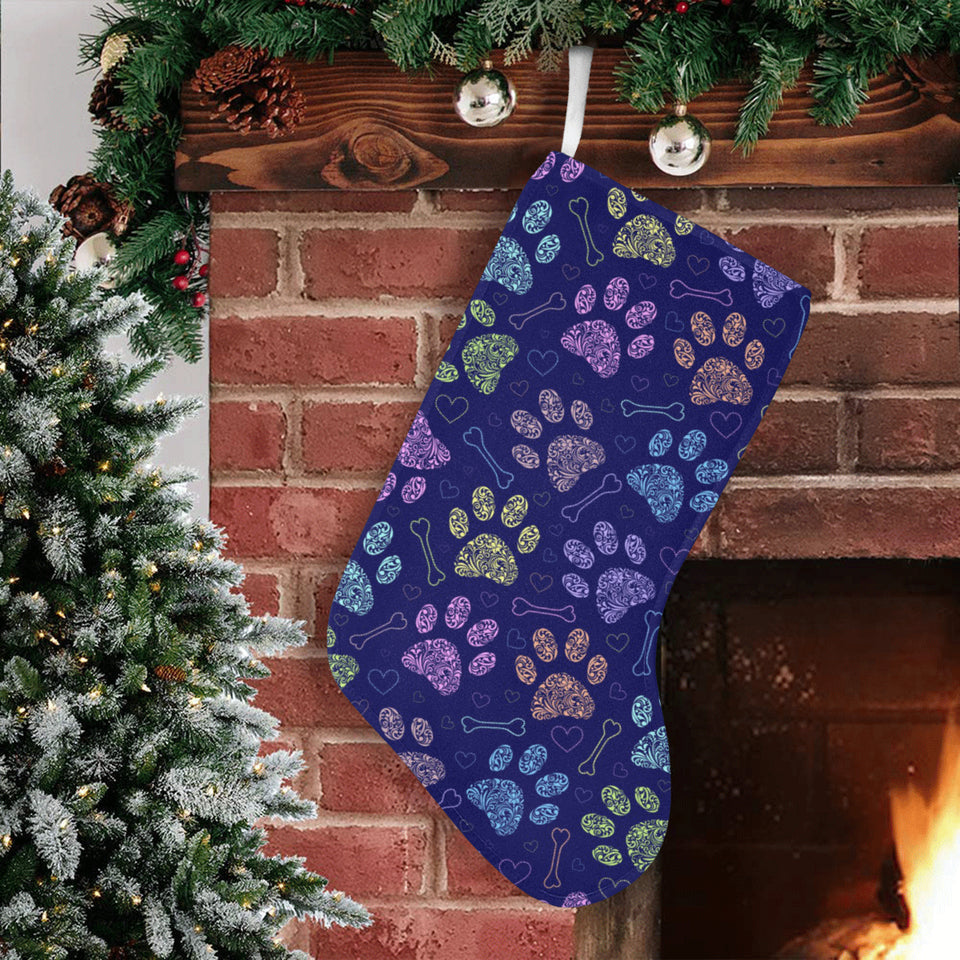 Dog Paws Pattern Print Design 02 Christmas Stocking