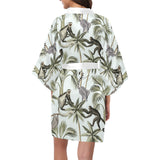 Monkey sloth lemur palm trees pattern Women's Short Kimono Robe