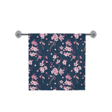 Pink sakura cherry blossom blue background Bath Towel