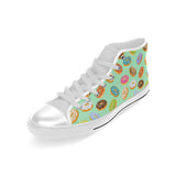 Colorful donut pattern green background Men's High Top Canvas Shoes White