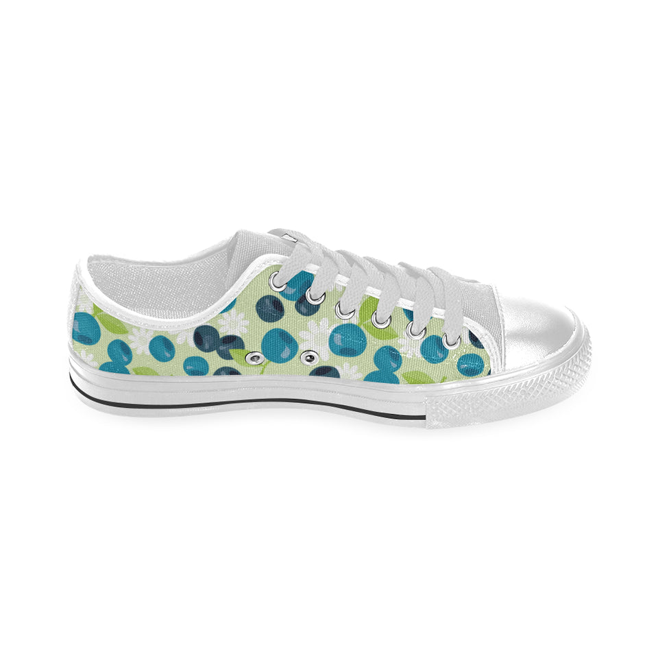 blueberry flower pattern Men's Low Top Shoes White
