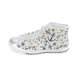 Anchors Rudders pattern Women's High Top Canvas Shoes White