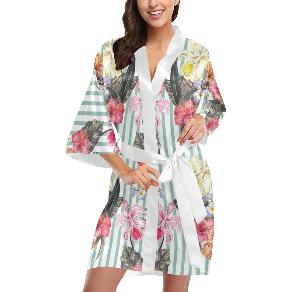 Colorful orchid flower pattern Women's Short Kimono Robe