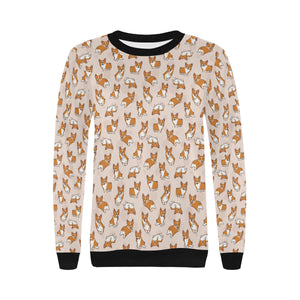 Cute Corgis Pattern pink background Women's Crew Neck Sweatshirt