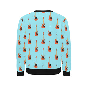 electric guitar pattern light blue background Men's Crew Neck Sweatshirt